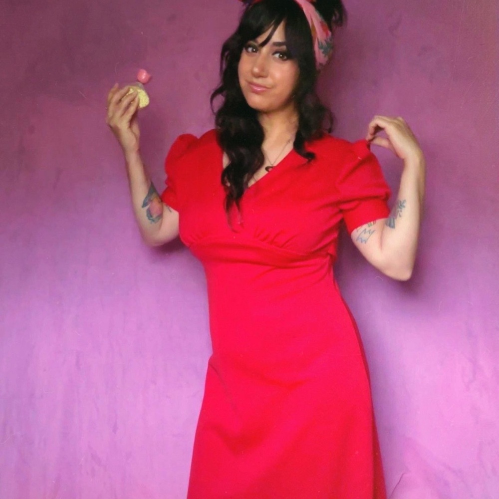 Vintage 70s Puff Sleeve Empire Waist Red Maxi Dress Love Witch Vibes